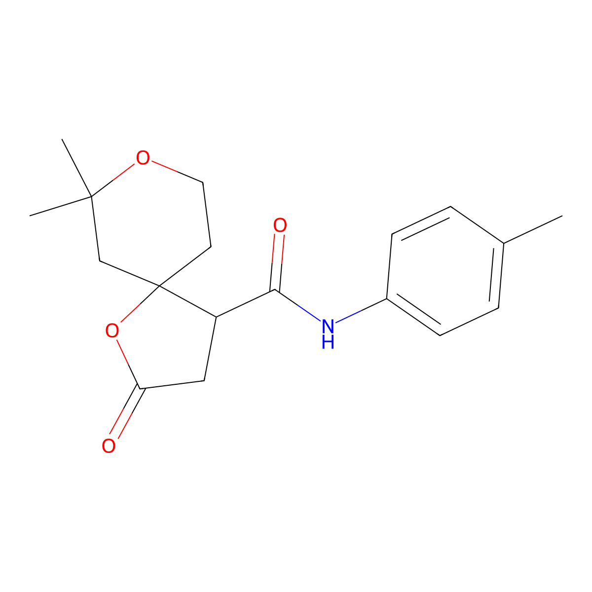 7,7-dimethyl-N-(4-methylphenyl)-2-oxo-1,8-dioxaspiro[4.5]decane-4-carboxamide molecular structure, CAS 654635-30-0
