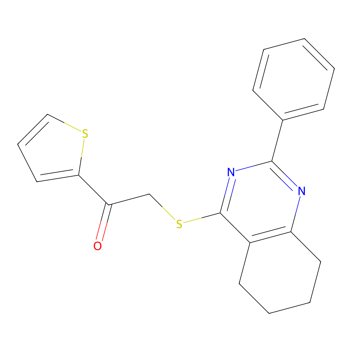 2-((2-Phenyl-5,6,7,8-tetrahydroquinazolin-4-yl)thio)-1-(thiophen-2-yl)ethanone molecular structure, CAS 654635-98-0