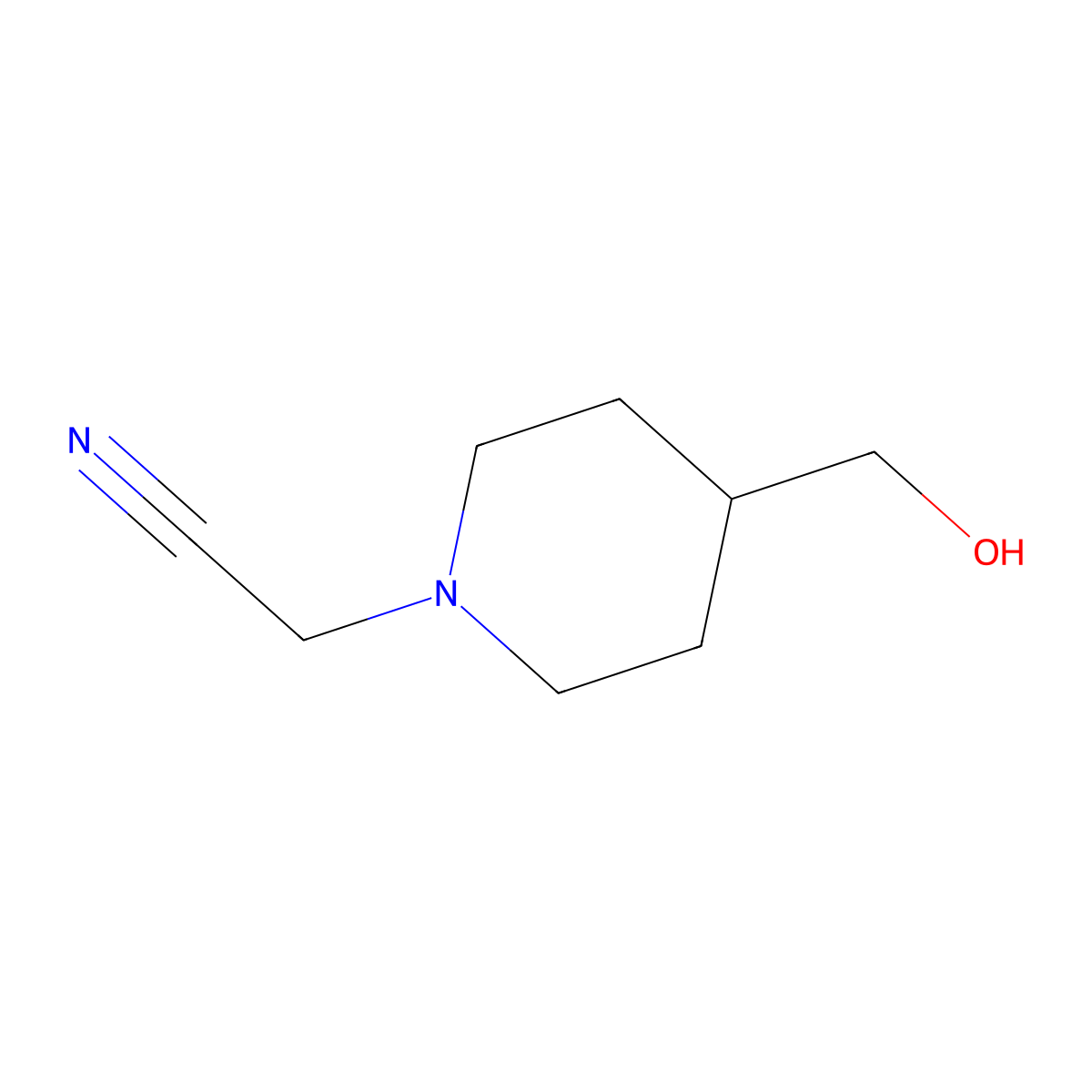 2-(4-(Hydroxymethyl)piperidin-1-yl)acetonitrile molecular structure, CAS 654663-53-3