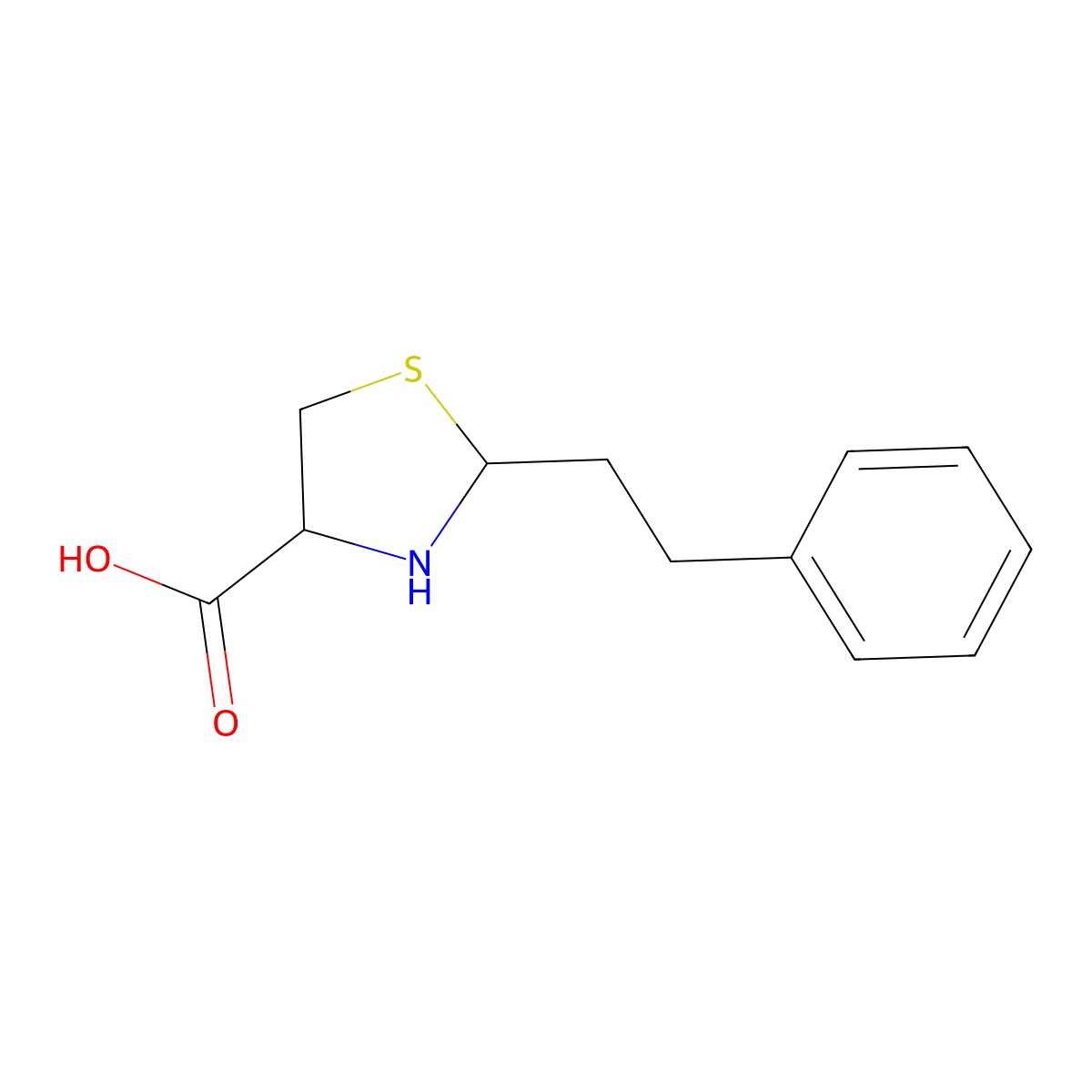 2-(2-Phenylethyl)-1,3-thiazolidine-4-carboxylic acid molecular structure, CAS 65469-04-7