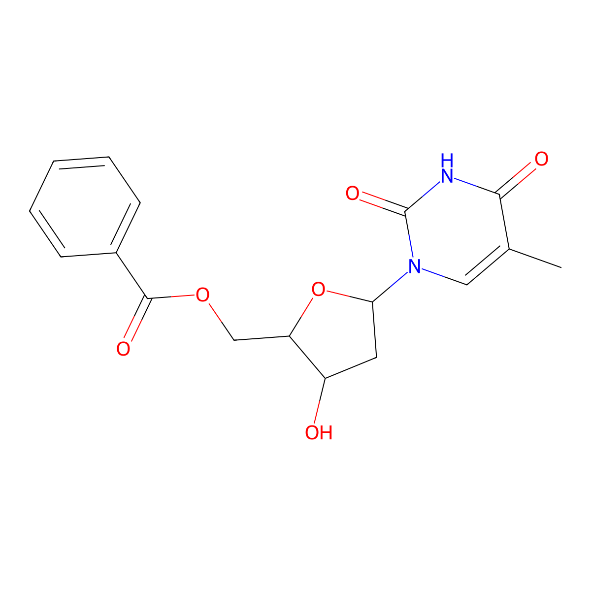 [3-Hydroxy-5-(5-methyl-2,4-dioxo(1,3-dihydropyrimidinyl))oxolan-2-yl]methyl be nzoate molecular structure, CAS 65475-51-6