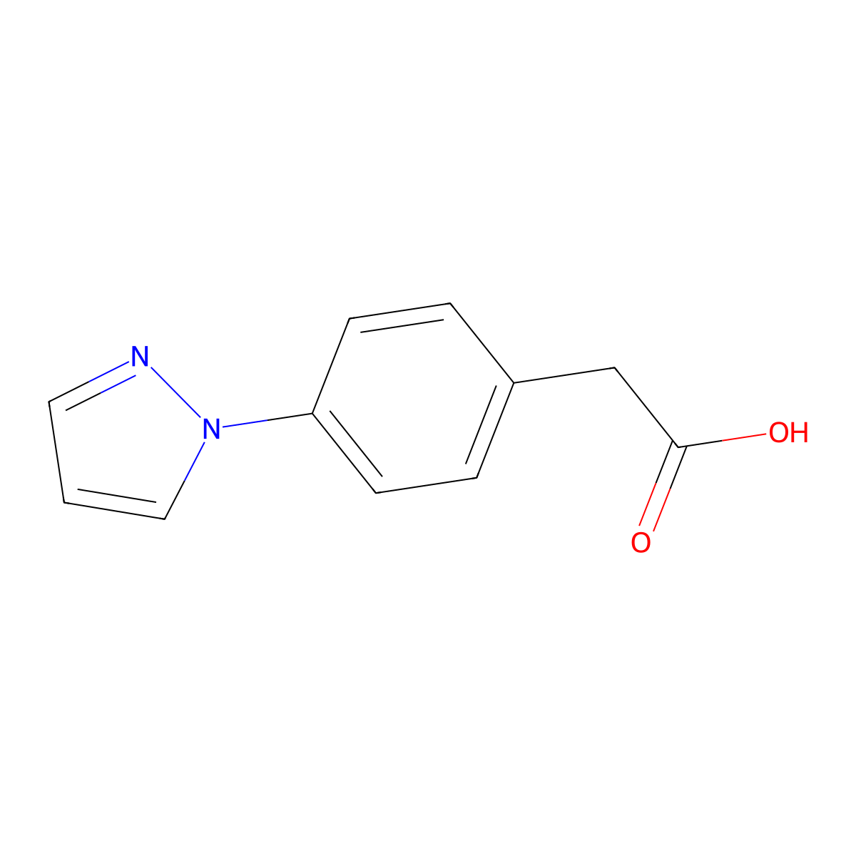 2-(4-(1H-pyrazol-1-yl)phenyl)acetic acid molecular structure, CAS 65476-24-6