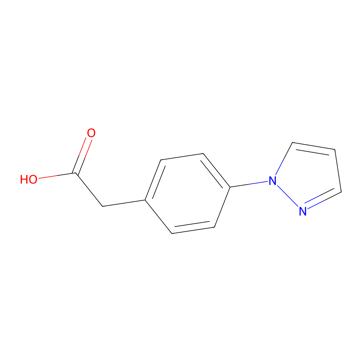 2-(4-(1H-pyrazol-1-yl)phenyl)acetic acid molecular structure, CAS 65476-24-6