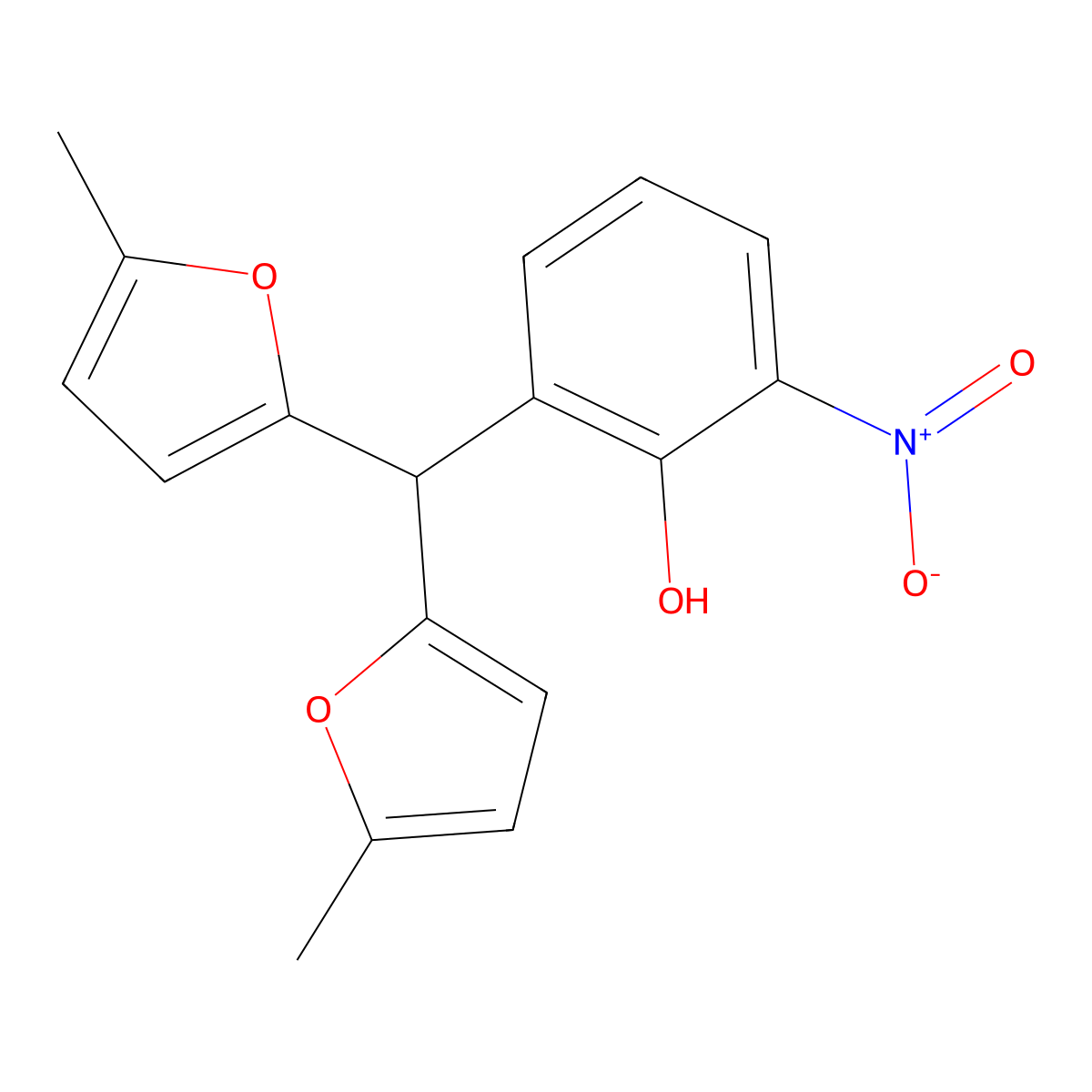 2-[Bis(5-methylfuran-2-yl)methyl]-6-nitrophenol molecular structure, CAS 6550-69-2