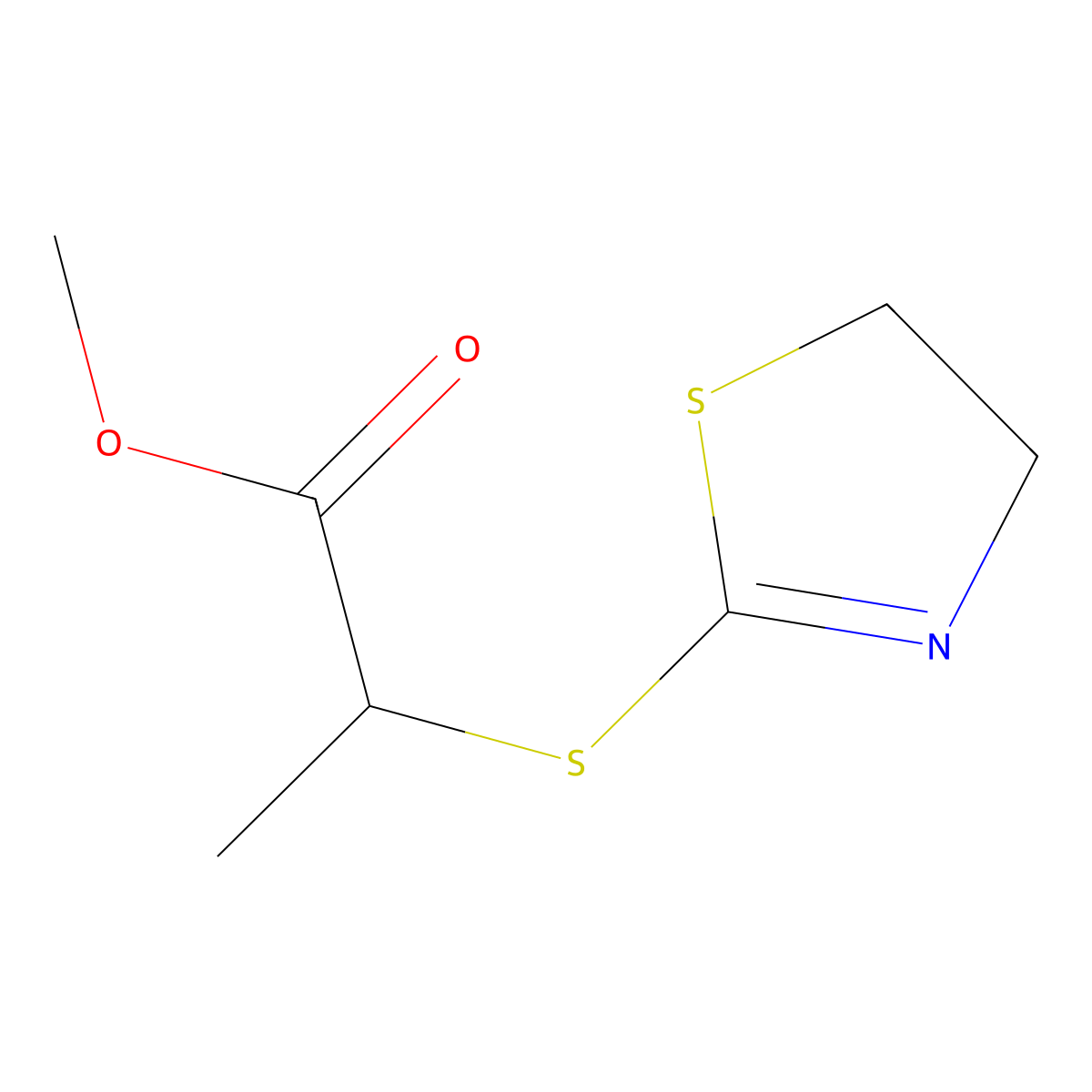 Methyl 2-(4,5-dihydro-1,3-thiazol-2-ylsulfanyl)propanoate molecular structure, CAS 65500-19-8