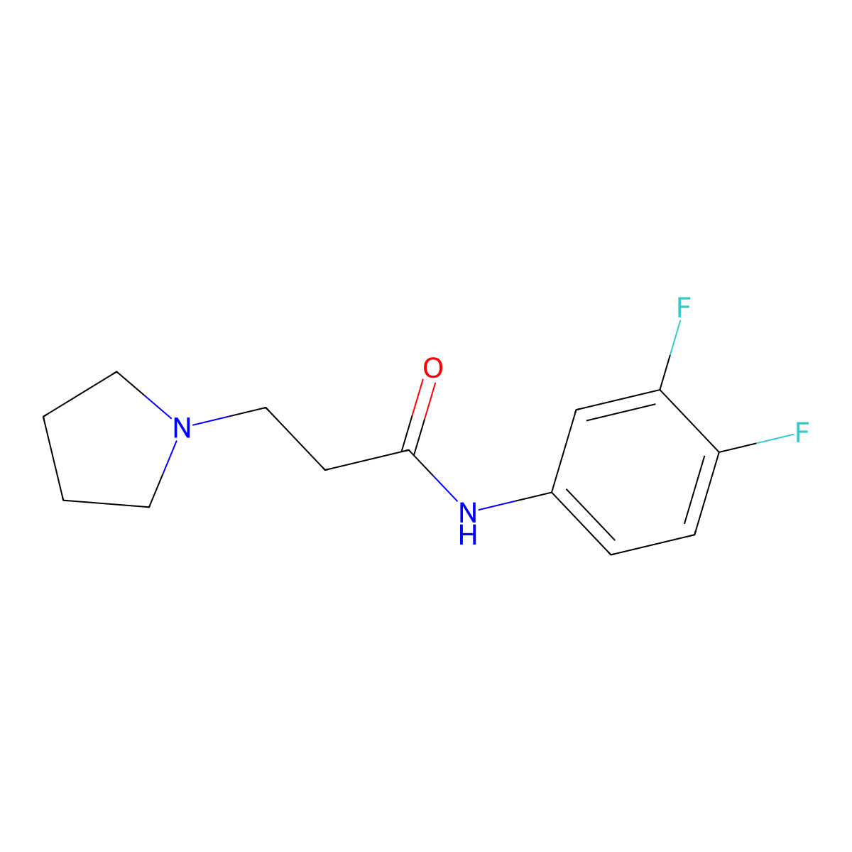 N-(3,4-difluorophenyl)-3-(pyrrolidin-1-yl)propanamide molecular structure, CAS 6552-09-6