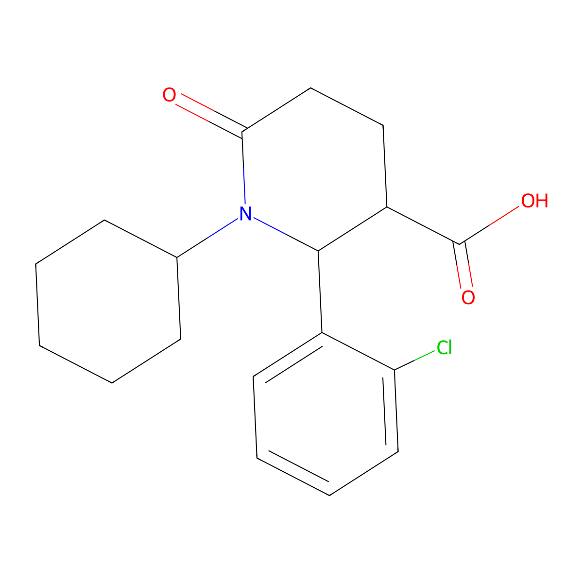 2-(2-Chlorophenyl)-1-cyclohexyl-6-oxopiperidine-3-carboxylic acid molecular structure, CAS 655223-65-7
