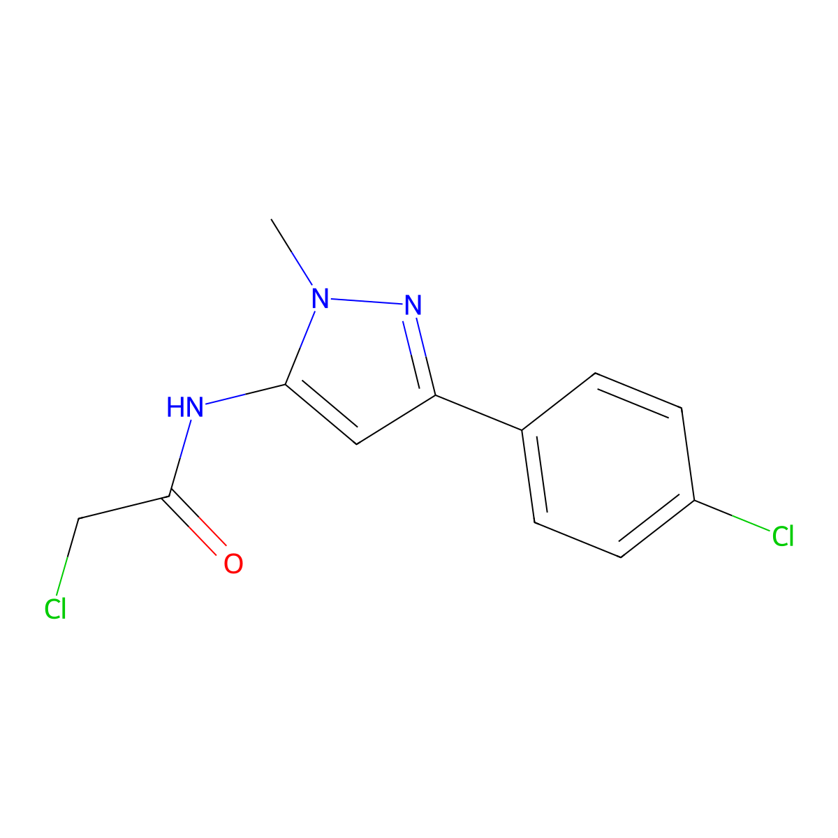 2-chloro-N-[3-(4-chlorophenyl)-1-methyl-1H-pyrazol-5-yl]acetamide molecular structure, CAS 655235-37-3