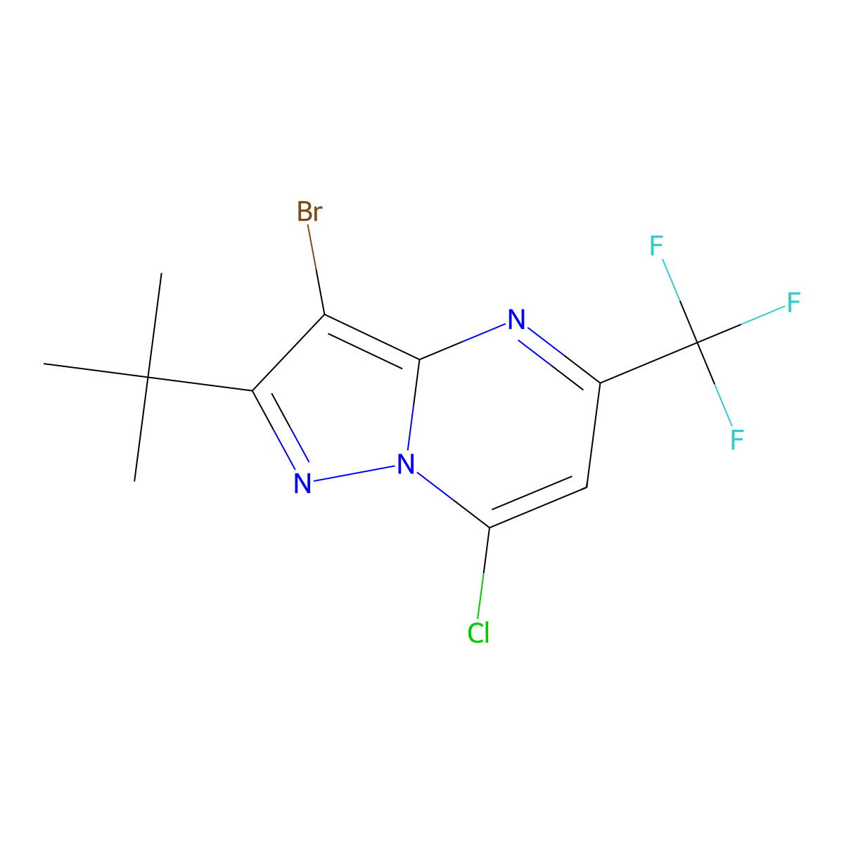 3-Bromo-2-(tert-butyl)-7-chloro-5-(trifluoromethyl)pyrazolo[1,5-a]pyrimidine molecular structure, CAS 655235-50-0