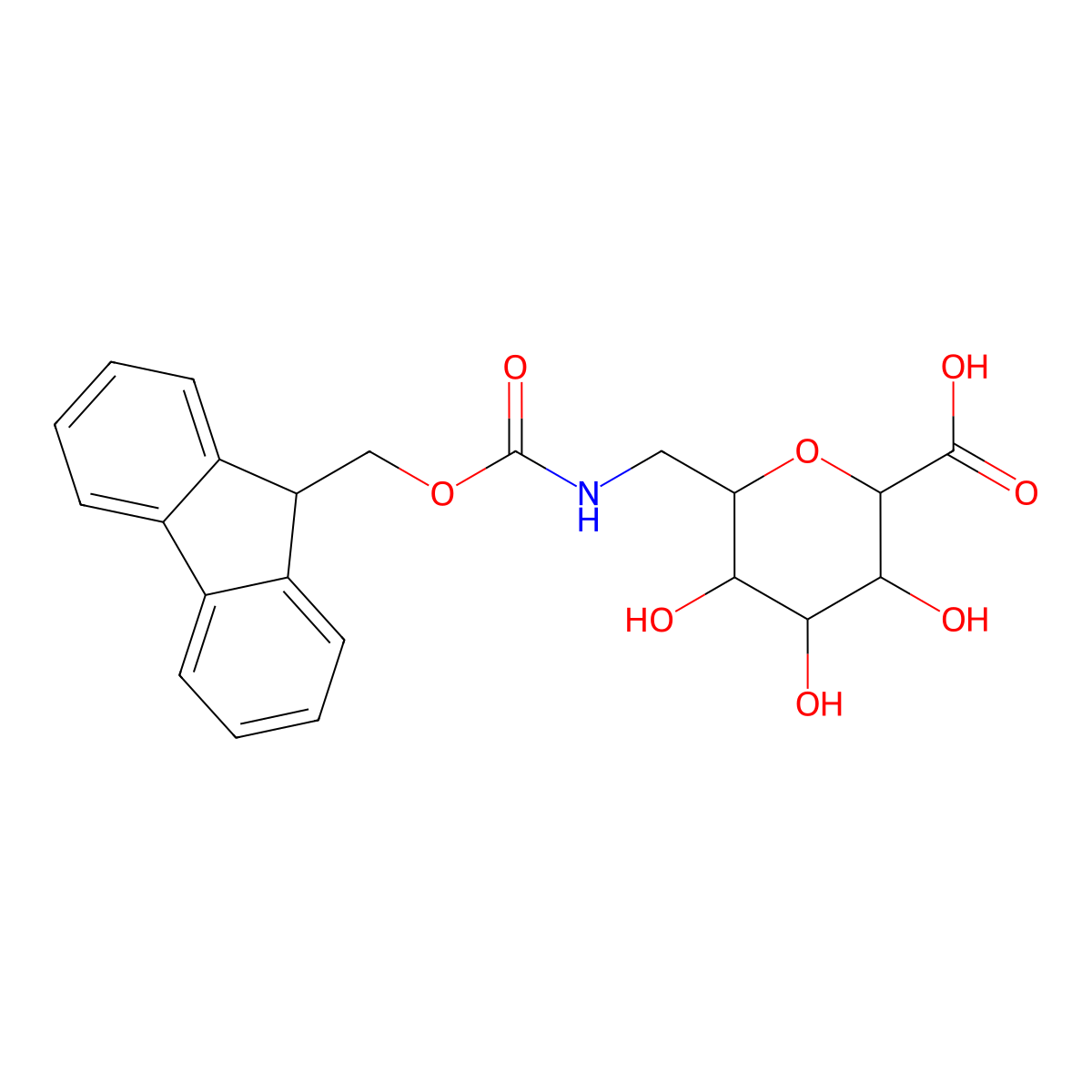 (2S,3R,4R,5R,6S)-6-[(9H-fluoren-9-ylmethoxycarbonylamino)methyl]-3,4,5-trihydroxyoxane-2-carboxylic acid molecular structure, CAS 655246-28-9