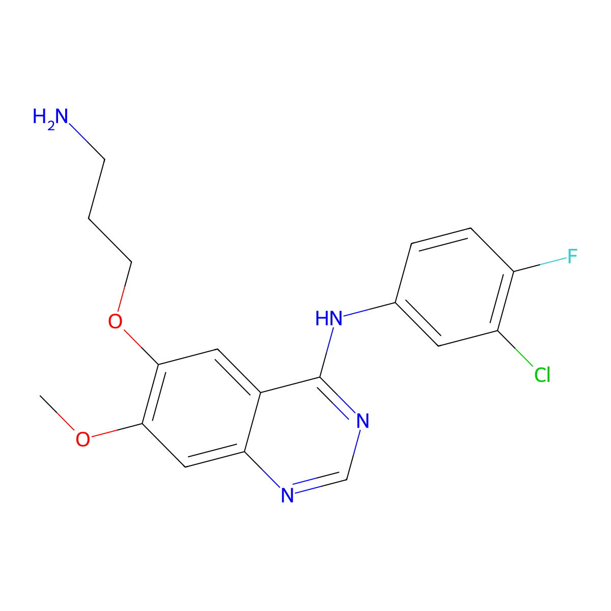 6-(3-aminopropoxy)-N-(3-chloro-4-fluorophenyl)-7-methoxyquinazolin-4-amine molecular structure, CAS 655247-75-9