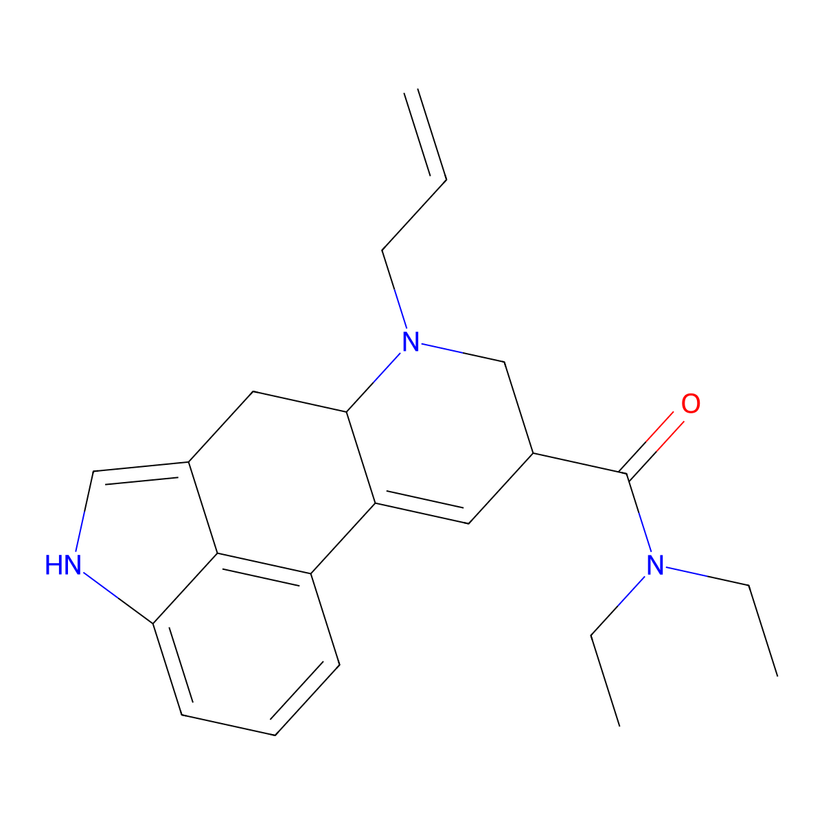 Ergoline-8-carboxamide, 9,10-didehydro-N,N-diethyl-6-(2-propen-1-yl)-, (8beta)- molecular structure, CAS 65527-61-9