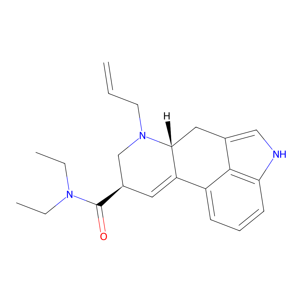 Ergoline-8-carboxamide, 9,10-didehydro-N,N-diethyl-6-(2-propen-1-yl)-, (8beta)- molecular structure, CAS 65527-61-9