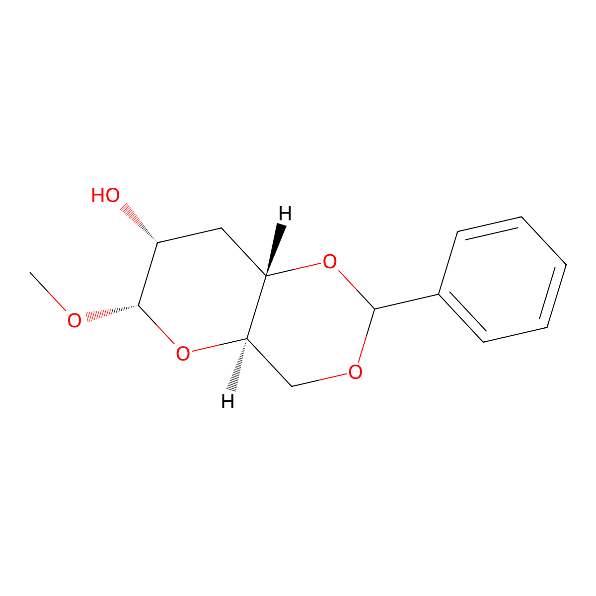 Methyl 4,6-O-benzylidene-3-deoxy-a-D-glucopyranoside molecular structure, CAS 65530-28-1