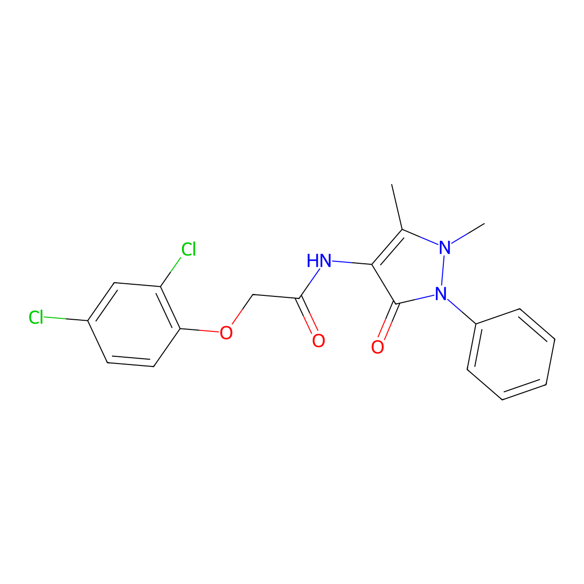 2-(2,4-dichlorophenoxy)-N-(1,5-dimethyl-3-oxo-2-phenyl-2,3-dihydro-1H-pyrazol-4-yl)acetamide molecular structure, CAS 65537-10-2