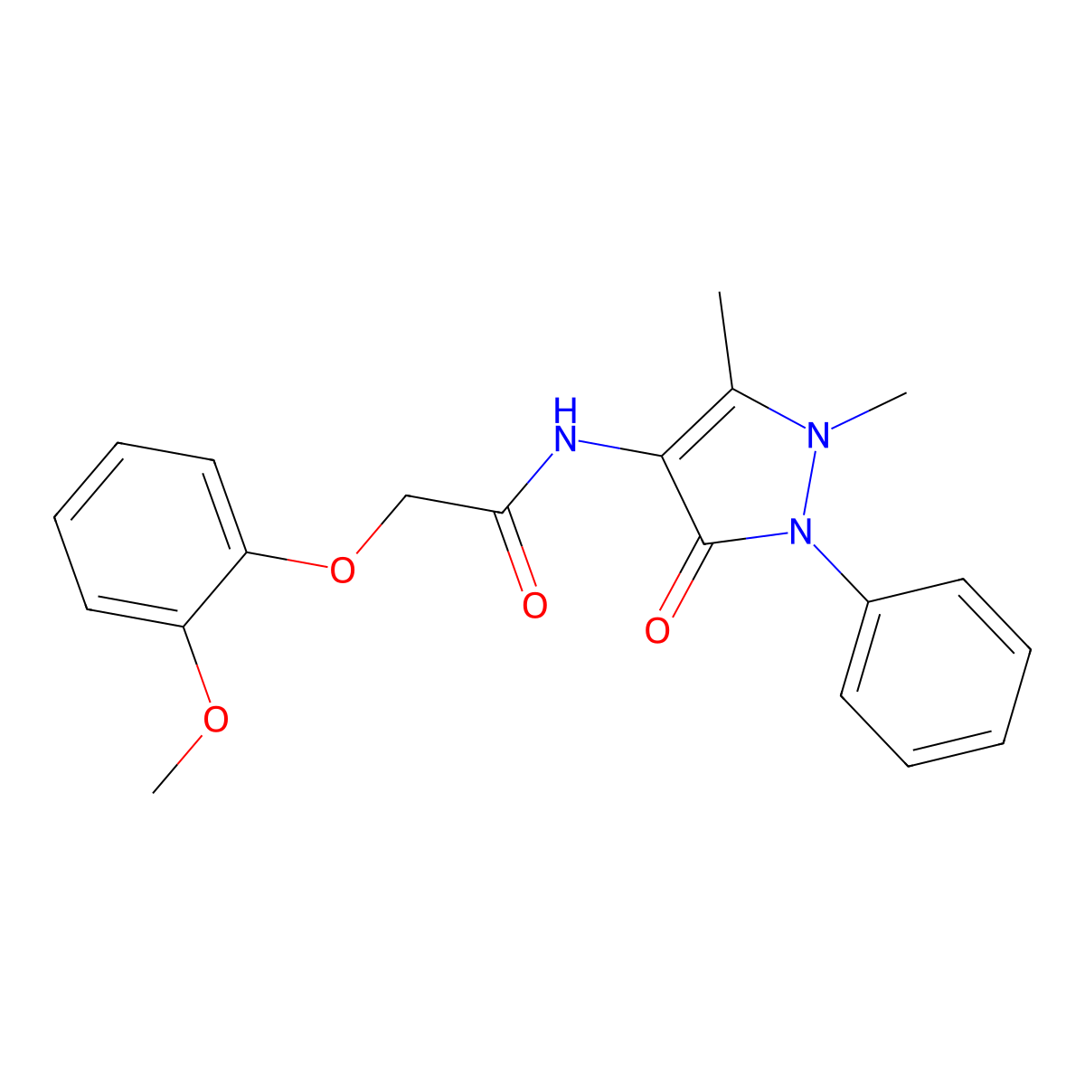 N-(1,5-dimethyl-3-oxo-2-phenyl-2,3-dihydro-1H-pyrazol-4-yl)-2-(2-methoxyphenoxy)acetamide molecular structure, CAS 65537-16-8