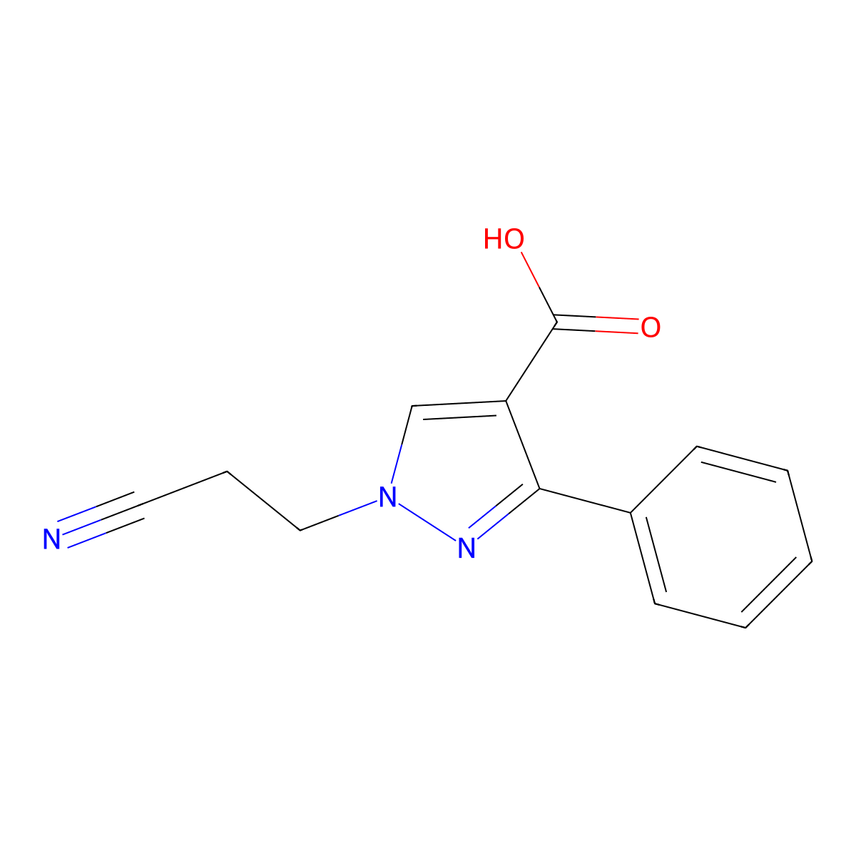 1-(2-Cyanoethyl)-3-phenyl-1H-pyrazole-4-carboxylic acid molecular structure, CAS 6554-34-3