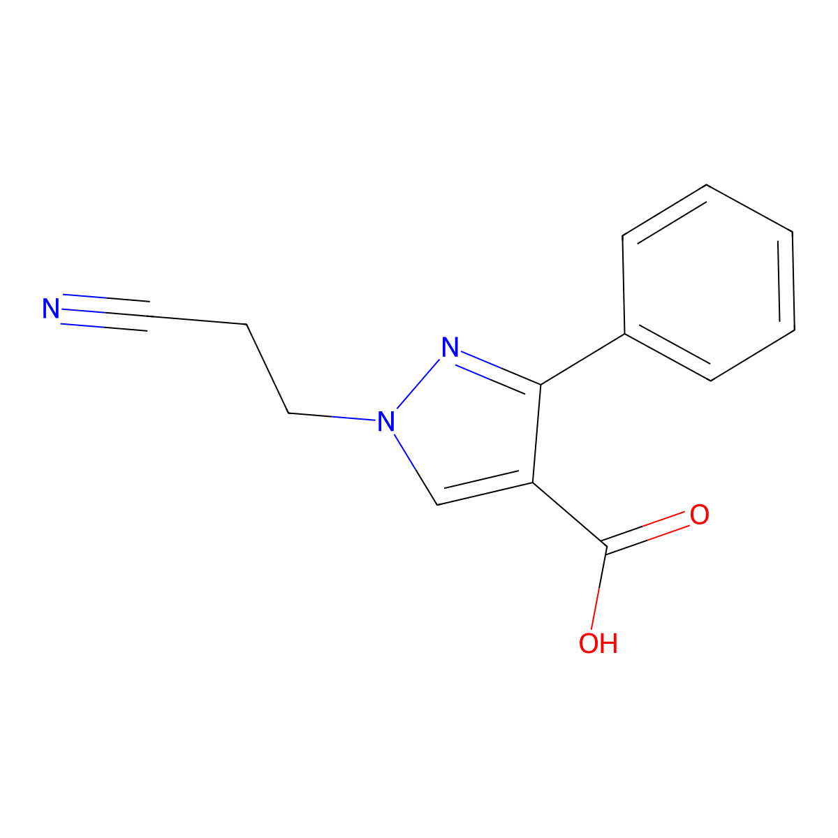 1-(2-Cyanoethyl)-3-phenyl-1H-pyrazole-4-carboxylic acid molecular structure, CAS 6554-34-3