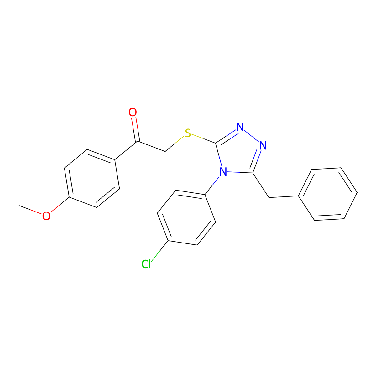 2-[[5-Benzyl-4-(4-chlorophenyl)-1,2,4-triazol-3-yl]sulfanyl]-1-(4-methoxyphenyl)ethanone molecular structure, CAS 6557-31-9