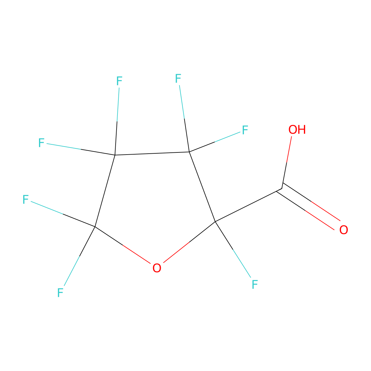 Perfluorotetrahydro-2-furancarboxylic acid molecular structure, CAS 65578-62-3
