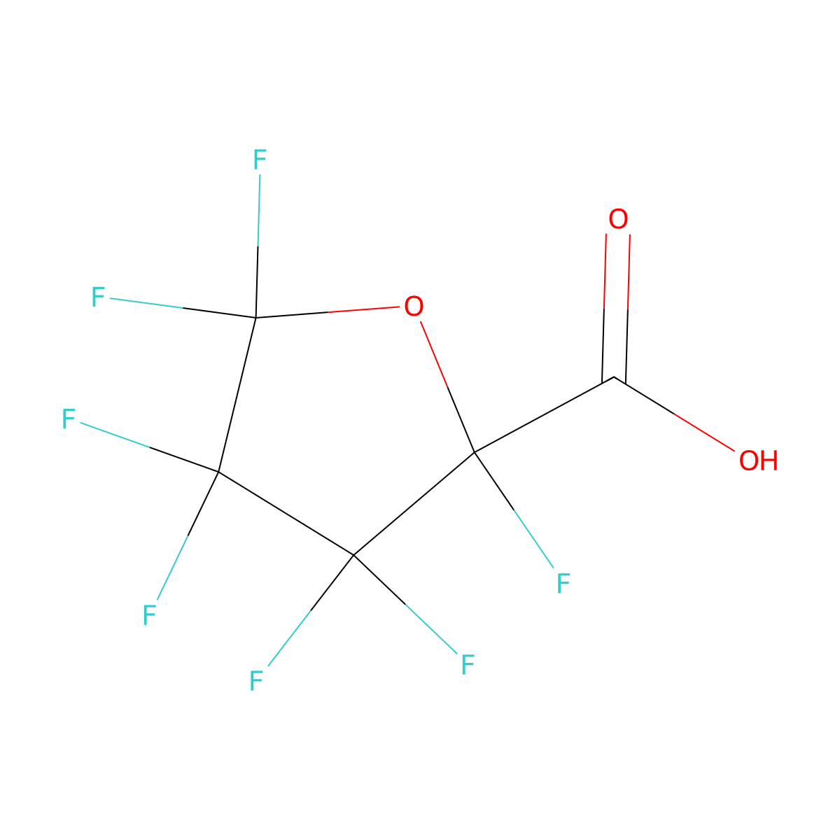 Perfluorotetrahydro-2-furancarboxylic acid molecular structure, CAS 65578-62-3