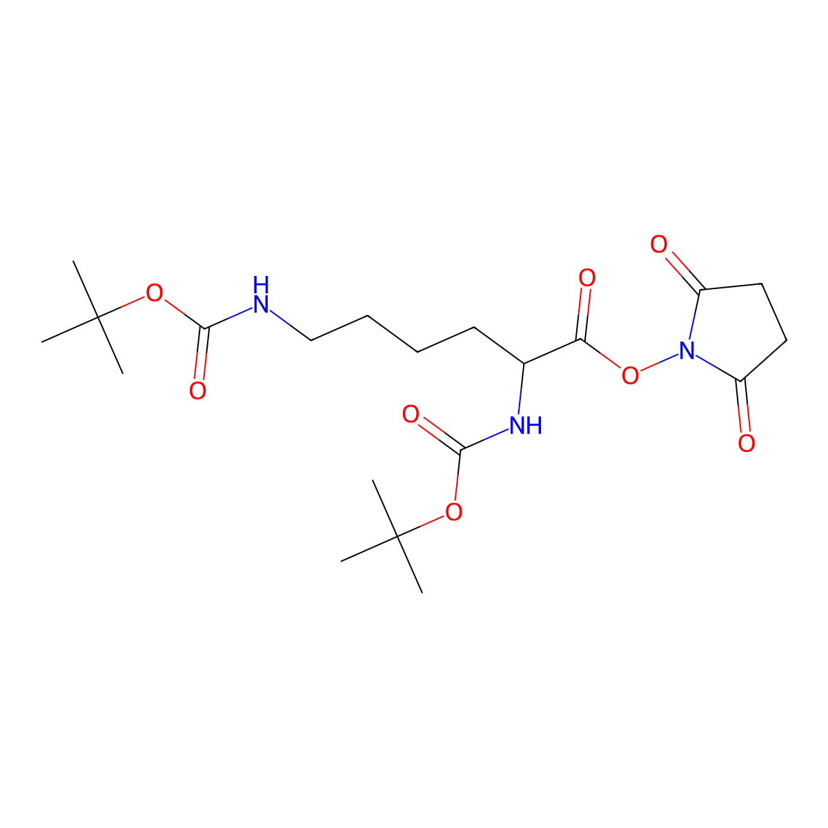 Carbamic acid,[1-[[(2,5-dioxo-1-pyrrolidinyl)oxy]carbonyl]-1,5-pentanediyl]bis-,bis(1,1-dimethylethyl) ester, (R)- molecular structure, CAS 65581-52-4