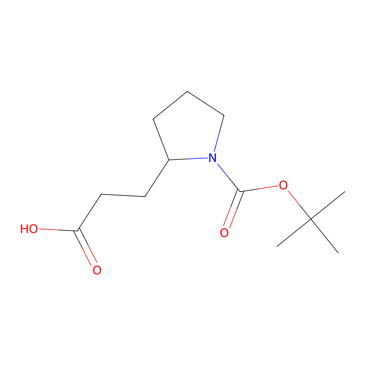 3-((2S)-1-((tert-butoxy)carbonyl)pyrrolidin-2-yl)propanoic acid molecular structure, CAS 65595-02-0