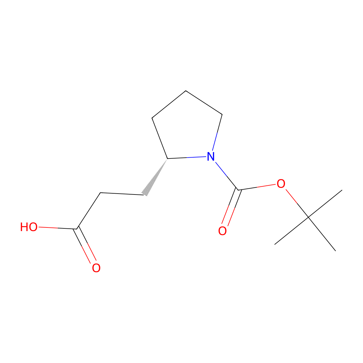 3-((2S)-1-((tert-butoxy)carbonyl)pyrrolidin-2-yl)propanoic acid molecular structure, CAS 65595-02-0