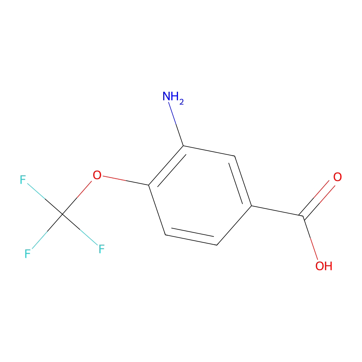 3-Amino-4-(trifluoromethoxy)benzoic acid molecular structure, CAS 656-06-4