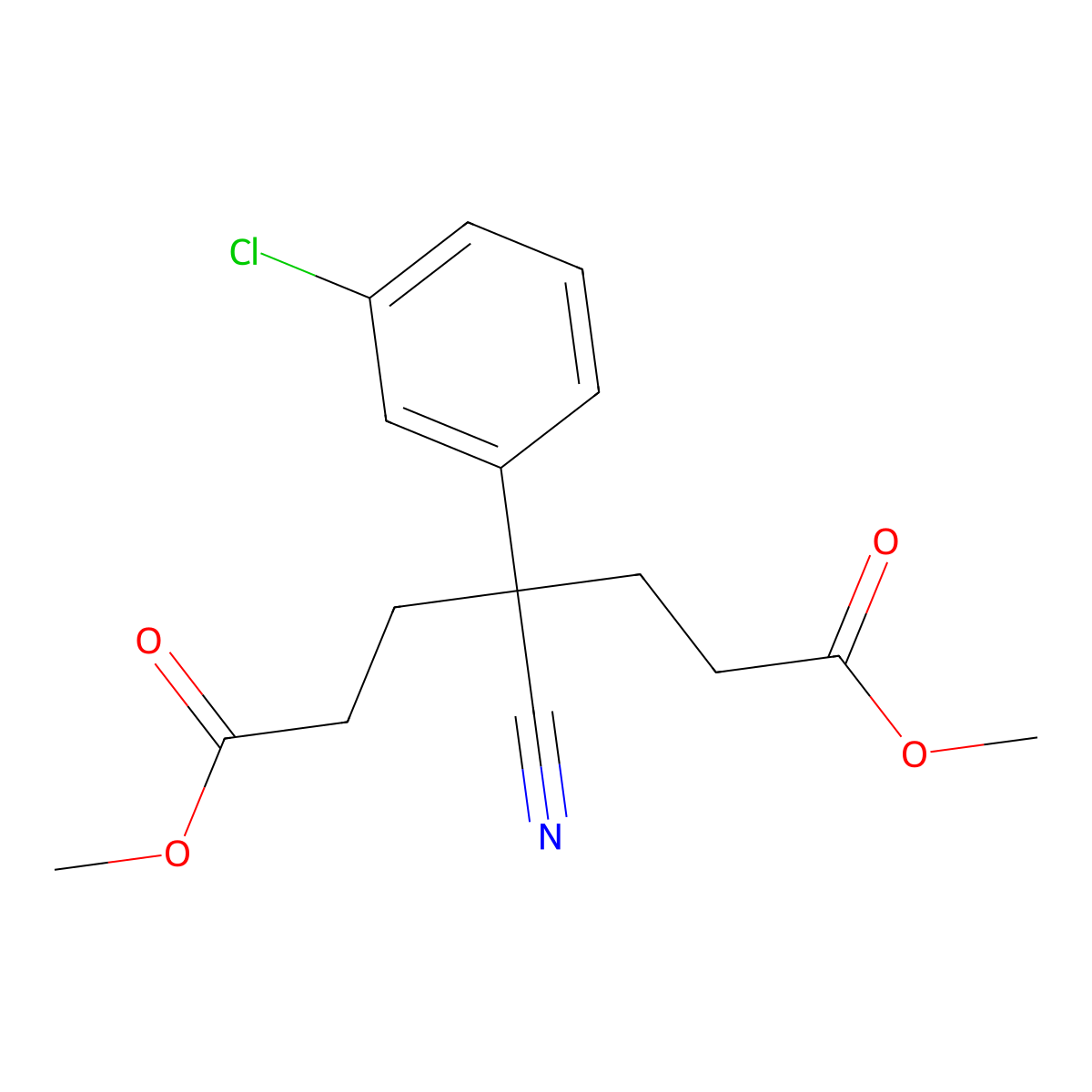 Dimethyl 4-(3-chlorophenyl)-4-cyanoheptanedioate molecular structure, CAS 65619-21-8