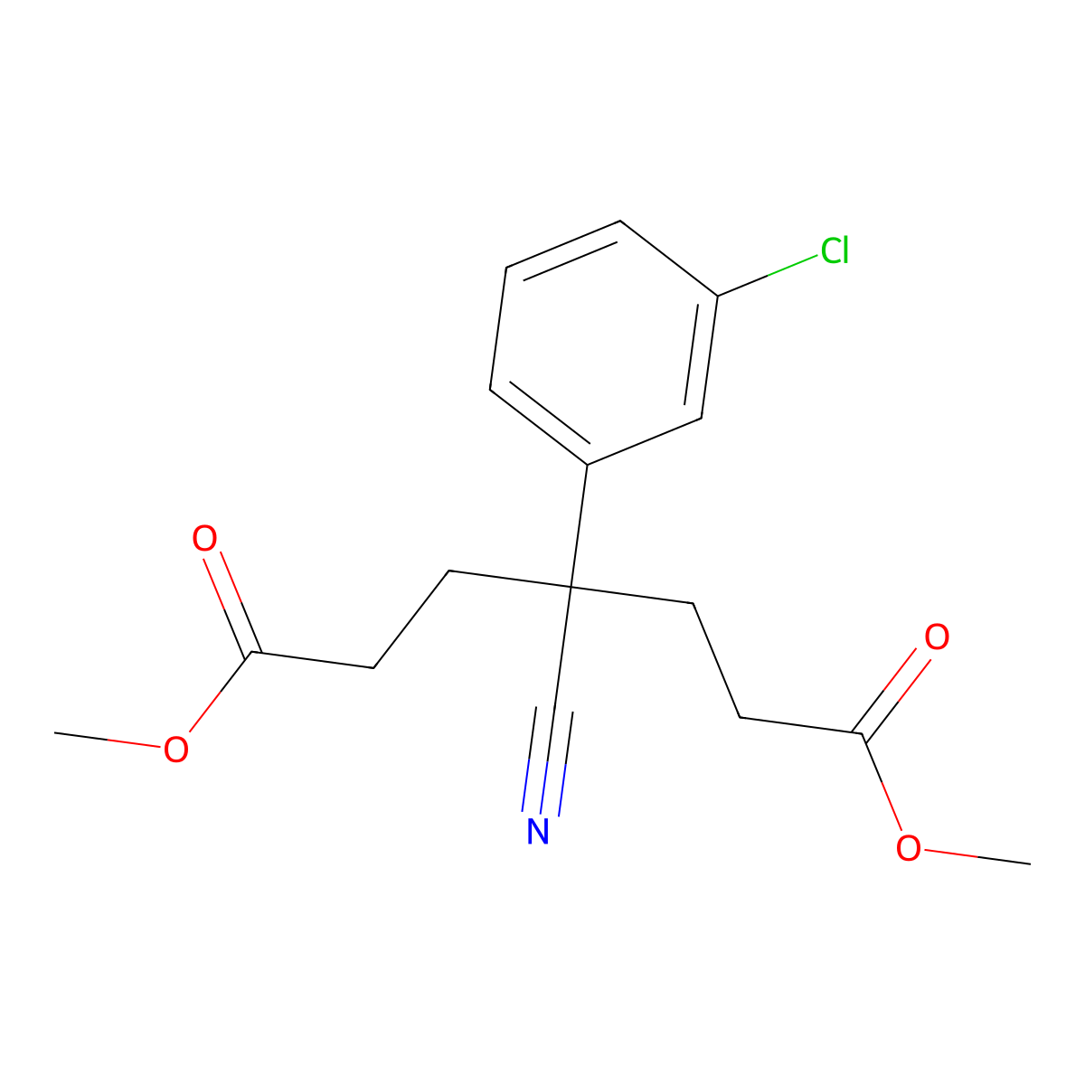 Dimethyl 4-(3-chlorophenyl)-4-cyanoheptanedioate molecular structure, CAS 65619-21-8