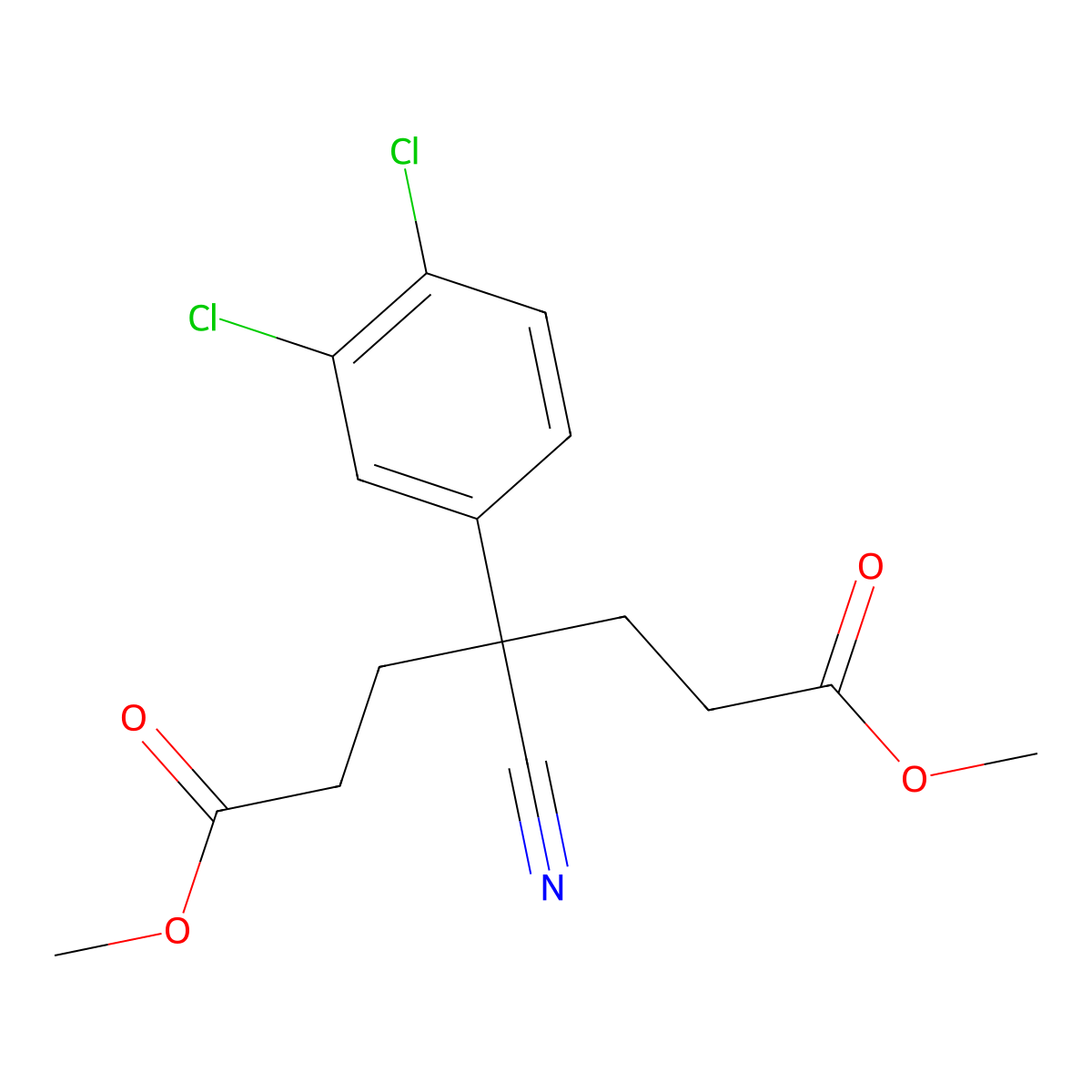 Dimethyl 4-cyano-4-(3,4-dichlorophenyl)heptanedioate molecular structure, CAS 65619-22-9