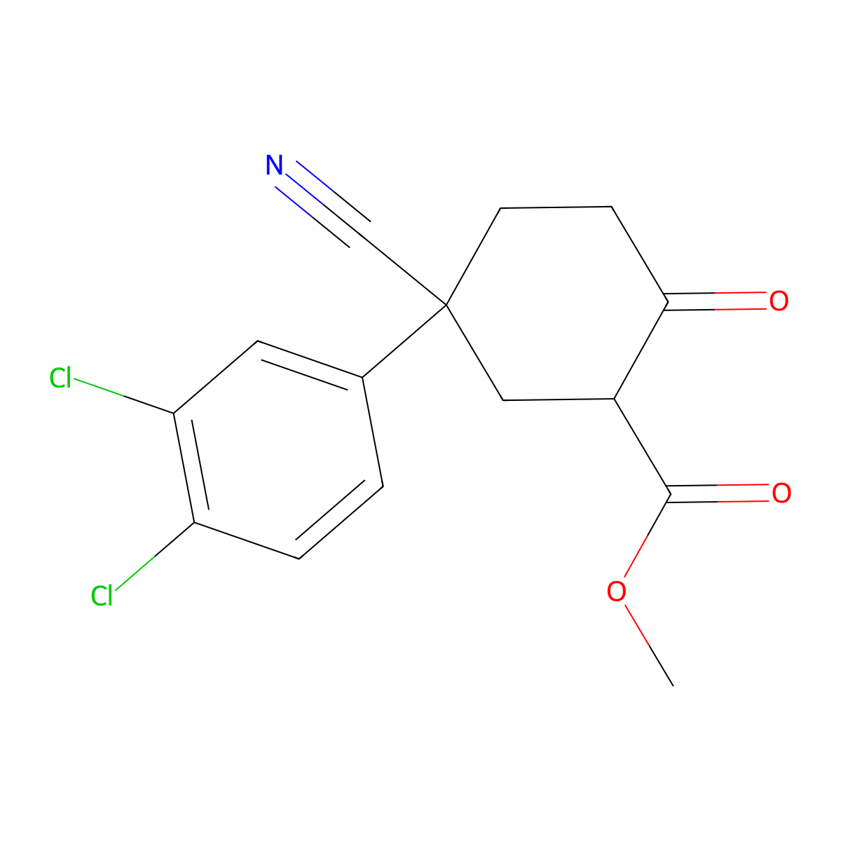 Methyl 5-cyano-5-(3,4-dichlorophenyl)-2-oxocyclohexanecarboxylate molecular structure, CAS 65619-26-3