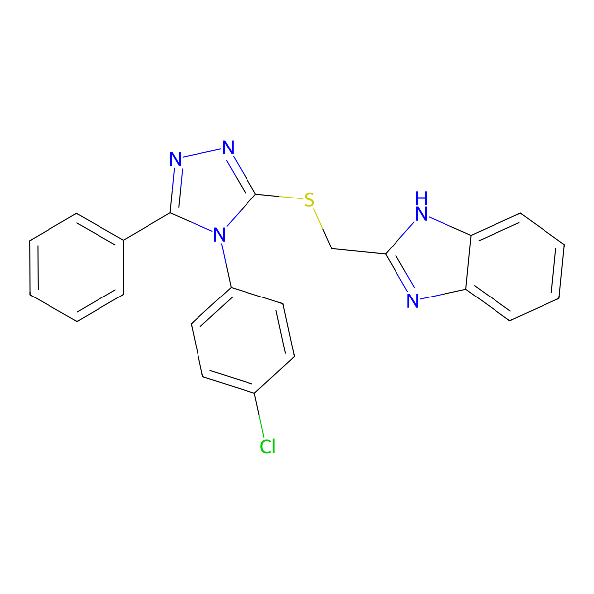 2-({[4-(4-Chlorophenyl)-5-phenyl-4H-1,2,4-triazol-3-yl]sulfanyl}methyl)-1H-benzimidazole molecular structure, CAS 6562-64-7