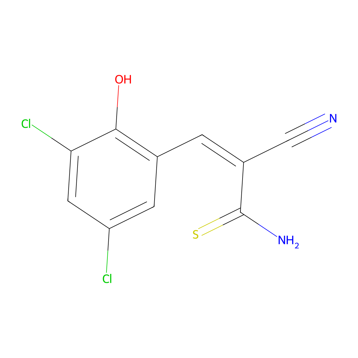 2-Cyano-3-(3,5-dichloro-2-hydroxyphenyl)-2-propenethioamide molecular structure, CAS 656223-03-9
