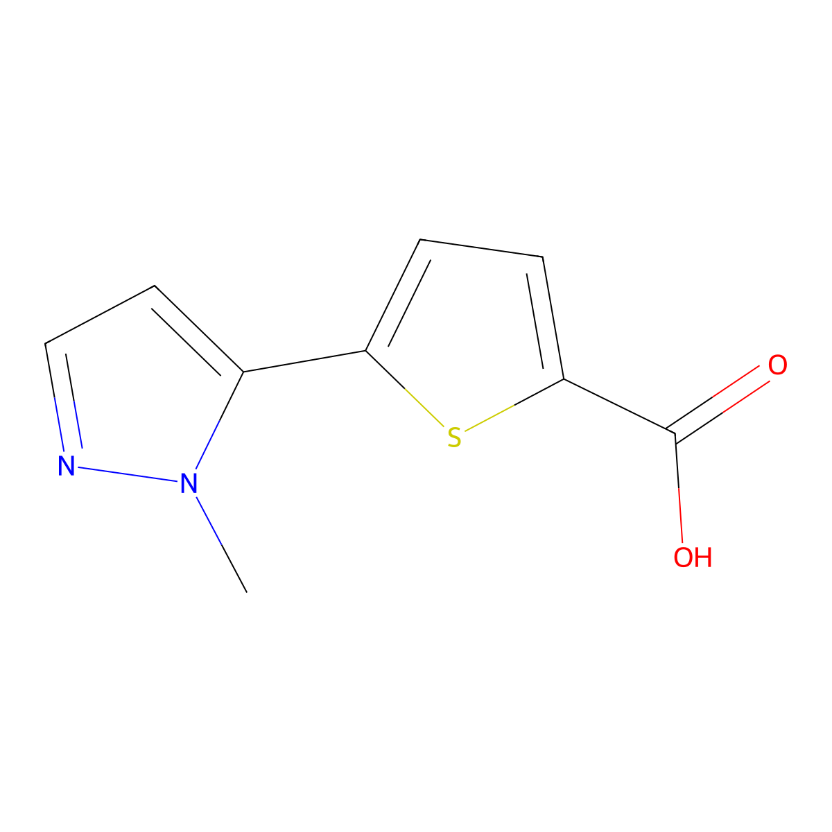 5-(1-methyl-1H-pyrazol-5-yl)thiophene-2-carboxylic acid molecular structure, CAS 656226-60-7