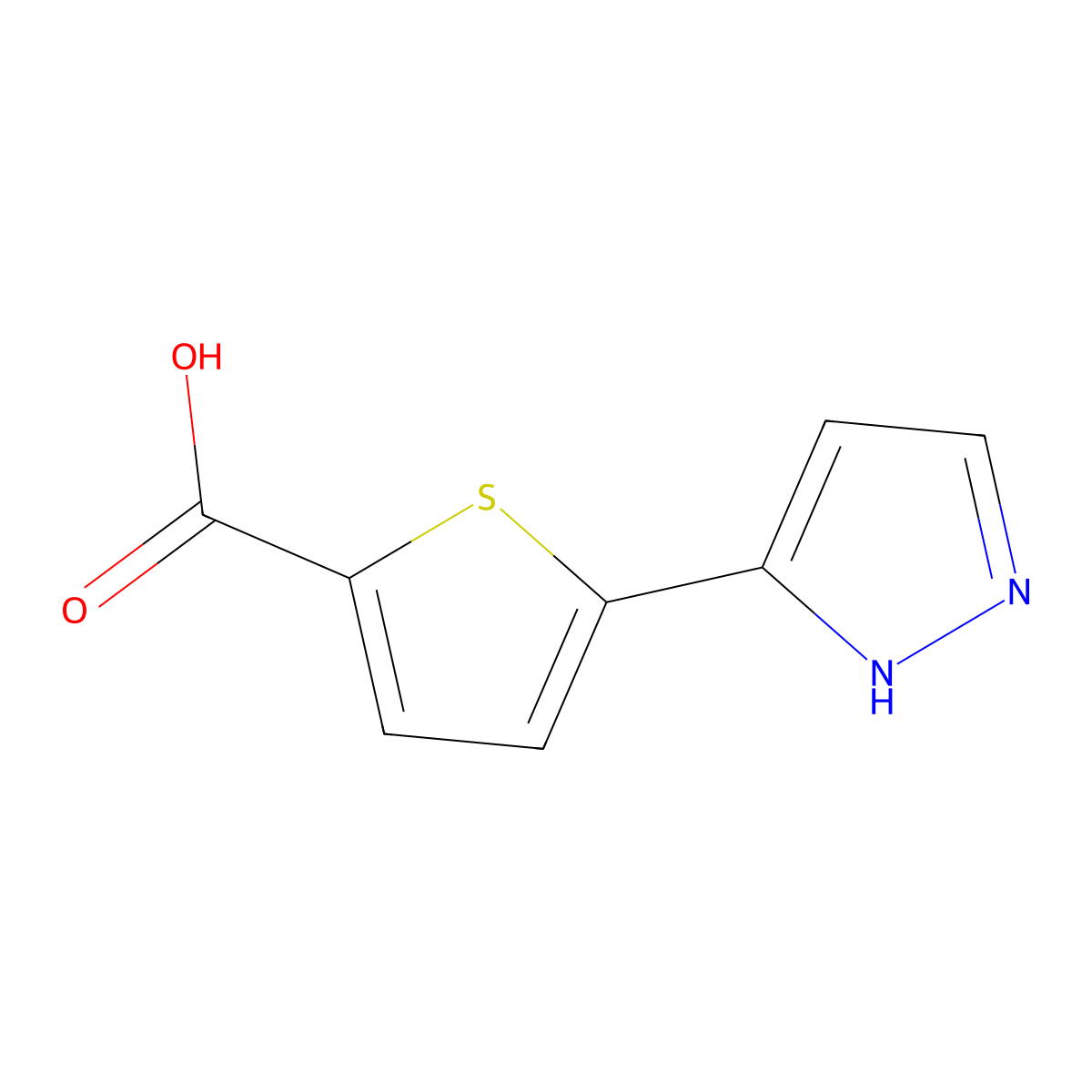 5-(1H-pyrazol-3-yl)thiophene-2-carboxylic acid molecular structure, CAS 656226-63-0