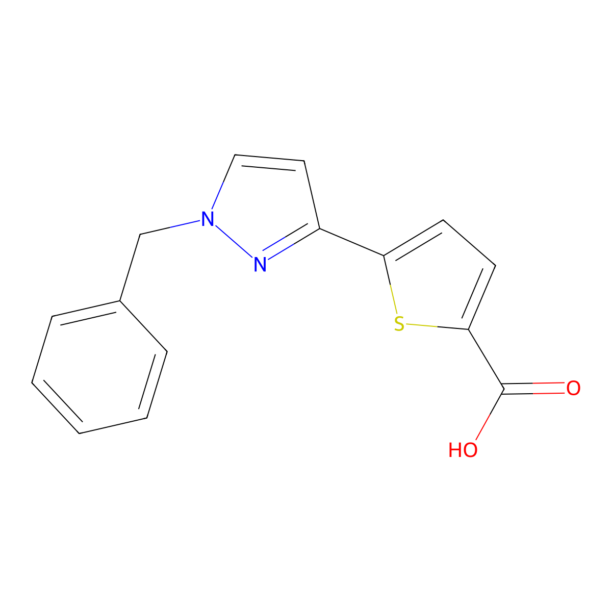 5-[1-(Phenylmethyl)-1H-pyrazol-3-yl]-2-thiophenecarboxylic acid molecular structure, CAS 656226-64-1