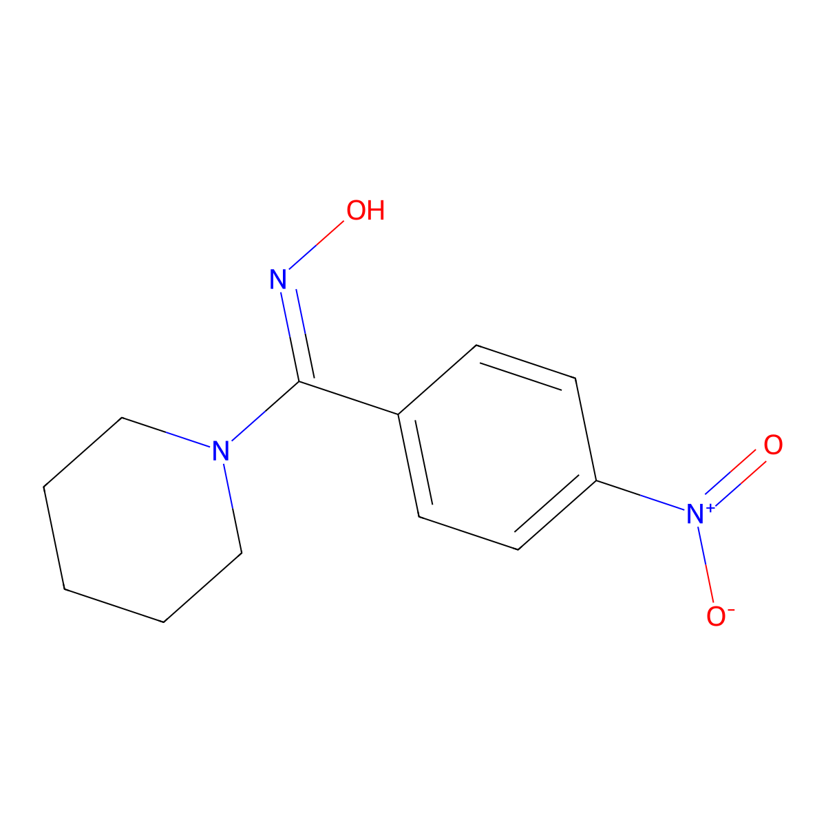 Piperidine, 1-[(hydroxyimino)(4-nitrophenyl)methyl]- molecular structure, CAS 65623-48-5