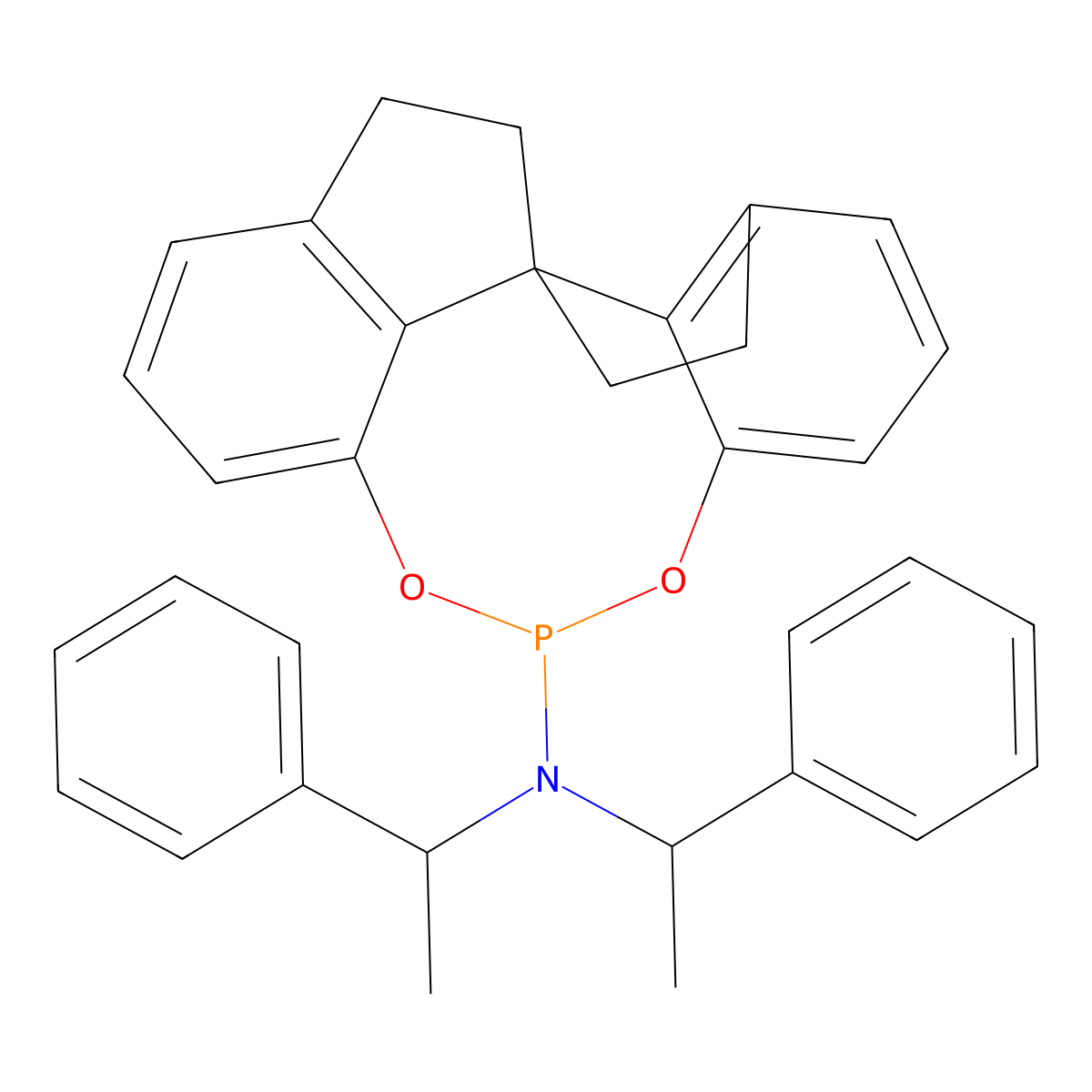 (11aR)-N,N-Bis((S)-1-phenylethyl)-4,5,6,7-tetrahydrodiindeno[7,1-de:1',7'-fg][1,3,2]dioxaphosphocin-12-amine , (Ra,S)-SIPHOS-PE molecular structure, CAS 656233-47-5
