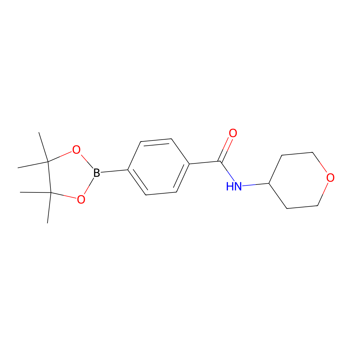 N-(tetrahydro-2H-pyran-4-yl)-4-(4,4,5,5-tetramethyl-1,3,2-dioxaborolan-2-yl)benzamide molecular structure, CAS 656239-37-1