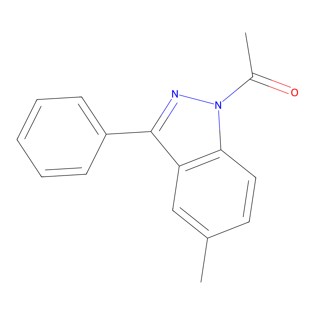 1-(5-Methyl-3-phenyl-1H-indazol-1-yl)ethan-1-one molecular structure, CAS 65642-53-7