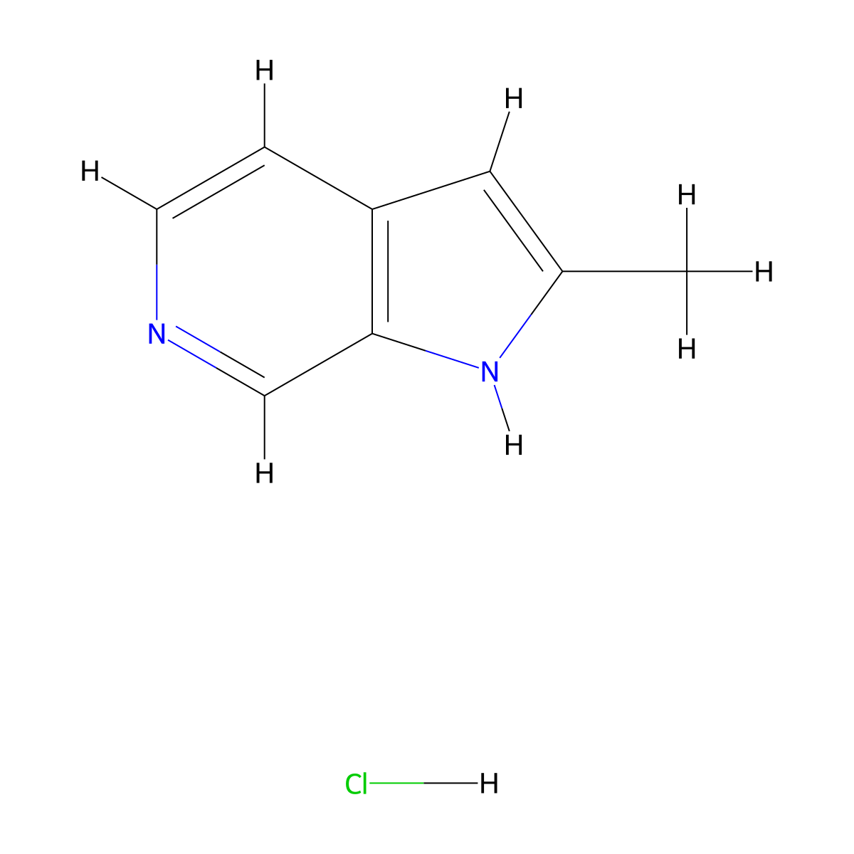 1H-Pyrrolo[2,3-c]pyridine, 2-methyl-, monohydrochloride molecular structure, CAS 65645-60-5