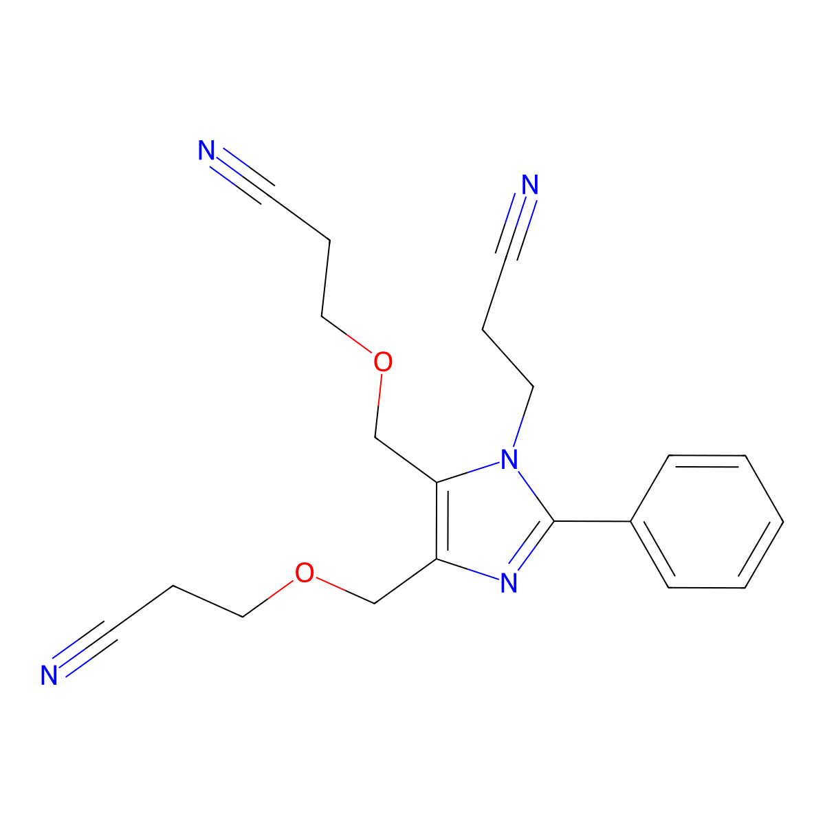 1H-Imidazole-1-propanenitrile, 4,5-bis[(2-cyanoethoxy)methyl]-2-phenyl- molecular structure, CAS 65652-67-7