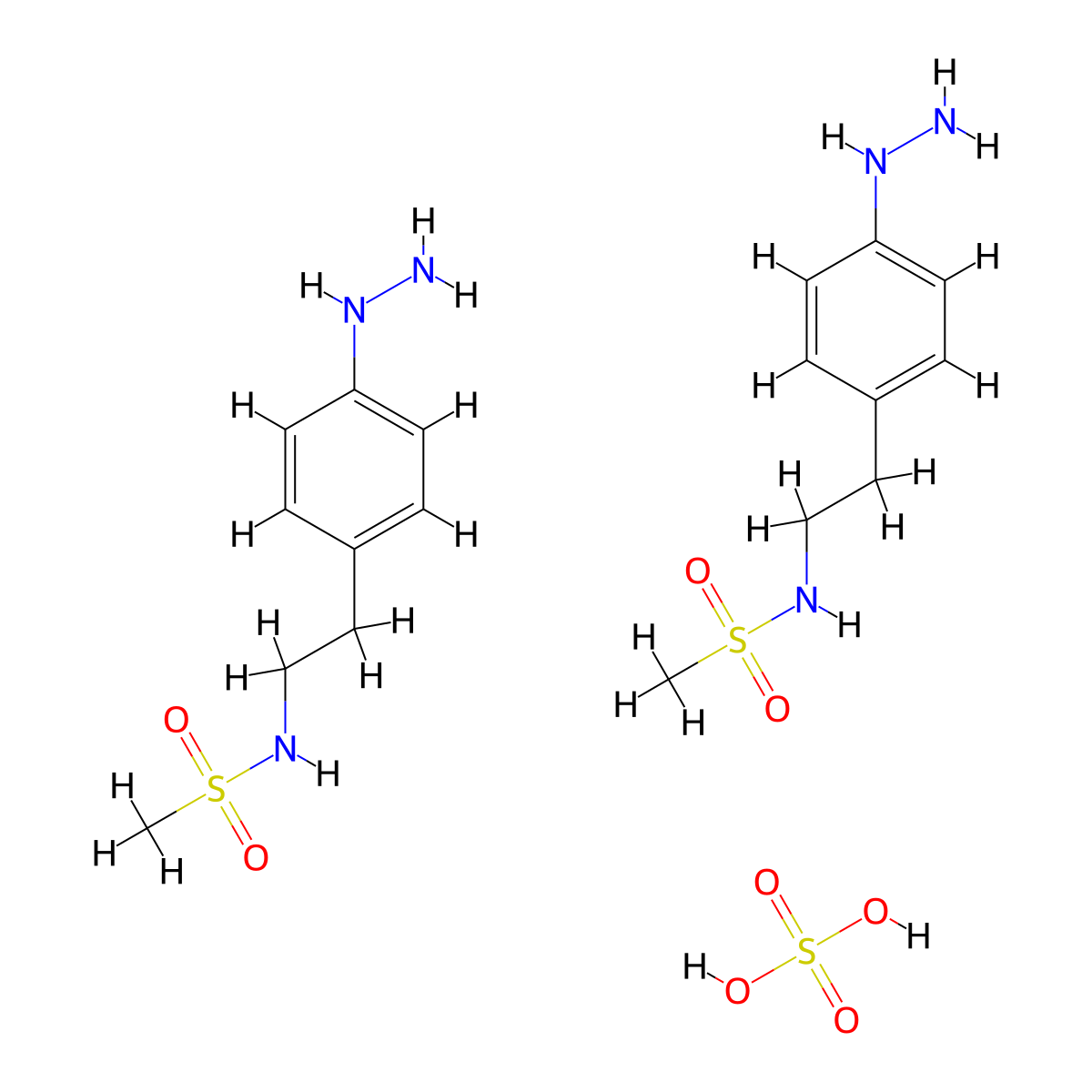 Methanesulfonamide, N-(2-(4-hydrazinylphenyl)ethyl)-, sulfate (2:1) molecular structure, CAS 65665-49-8