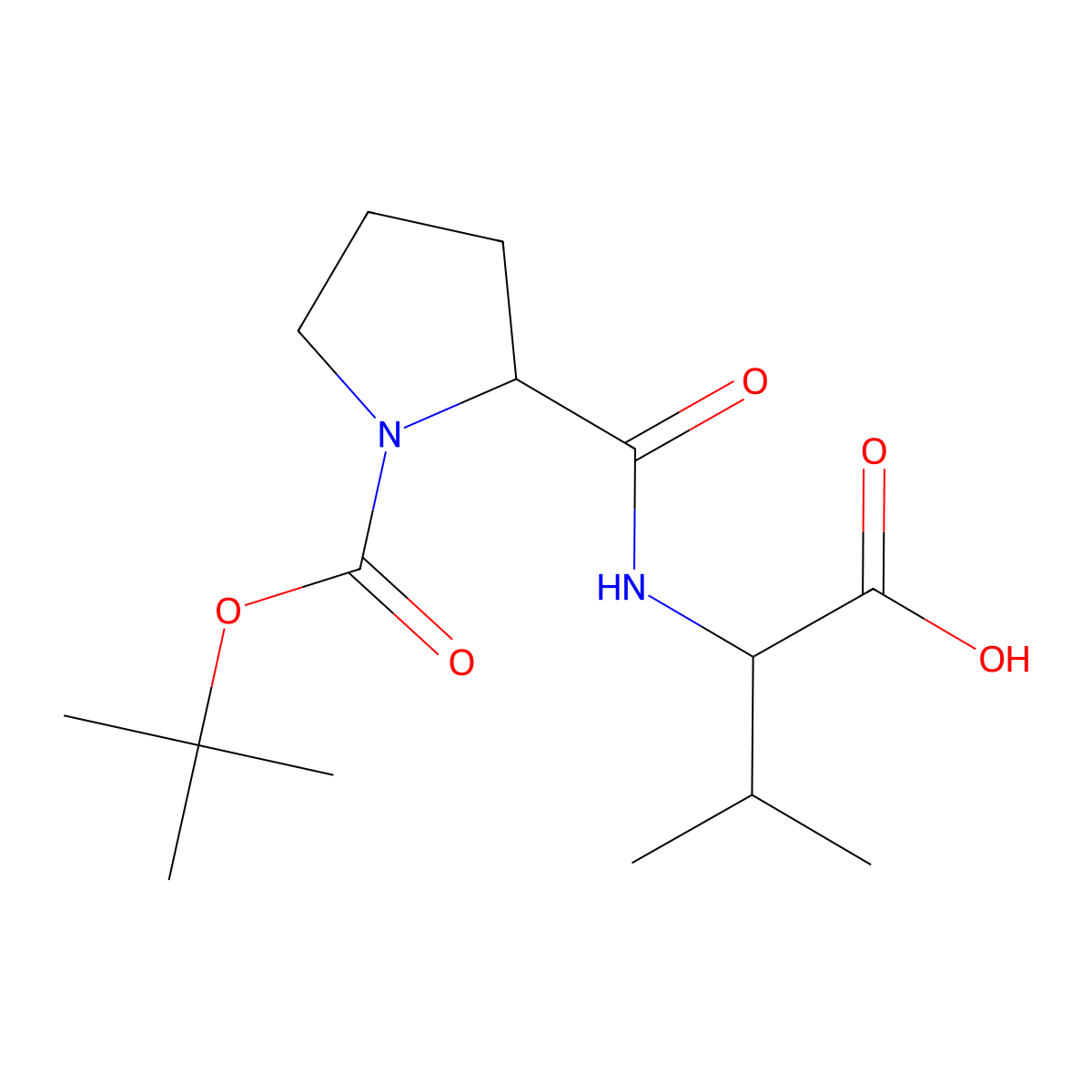 L-Valine, N-[1-[(1,1-dimethylethoxy)carbonyl]-L-prolyl]- molecular structure, CAS 65671-71-8
