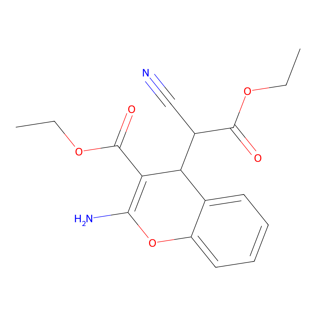 ethyl 2-amino-4-(1-cyano-2-ethoxy-2-oxoethyl)-4H-chromene-3-carboxylate molecular structure, CAS 65673-61-2