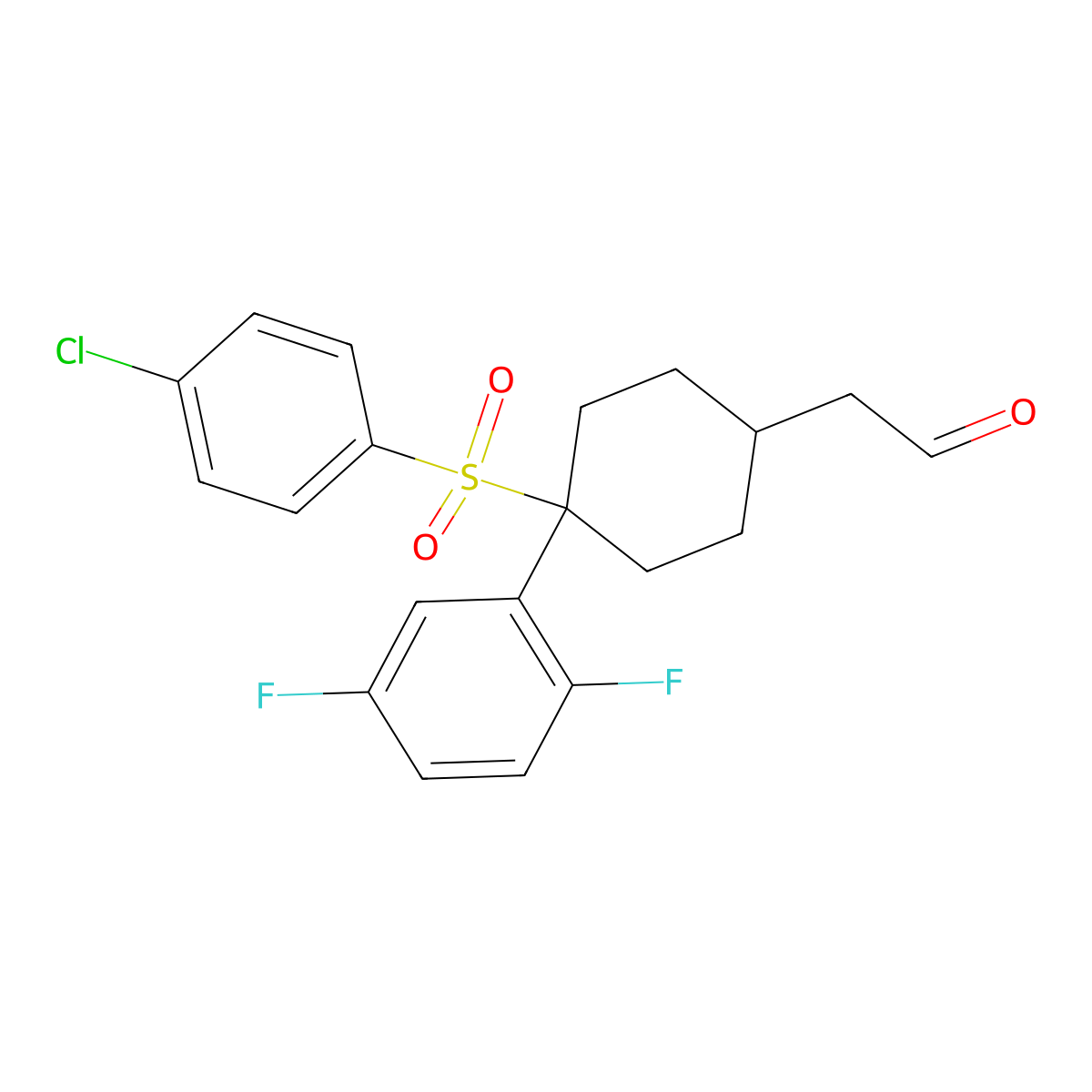 2-((1s,4s)-4-(4-Chlorophenylsulfonyl)-4-(2,5-difluorophenyl)cyclohexyl)acetaldehyde molecular structure, CAS 656810-85-4