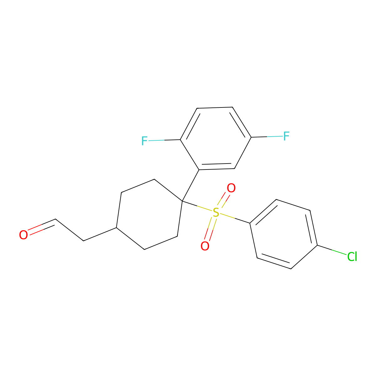 2-((1s,4s)-4-(4-Chlorophenylsulfonyl)-4-(2,5-difluorophenyl)cyclohexyl)acetaldehyde molecular structure, CAS 656810-85-4