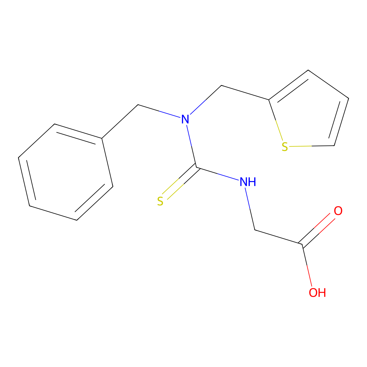({[Benzyl(thien-2-ylmethyl)amino]-carbonothioyl}amino)acetic acid molecular structure, CAS 656815-31-5